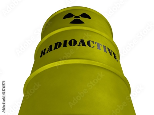 Barrel with radioactive waste on a white background (3d rendering) photo