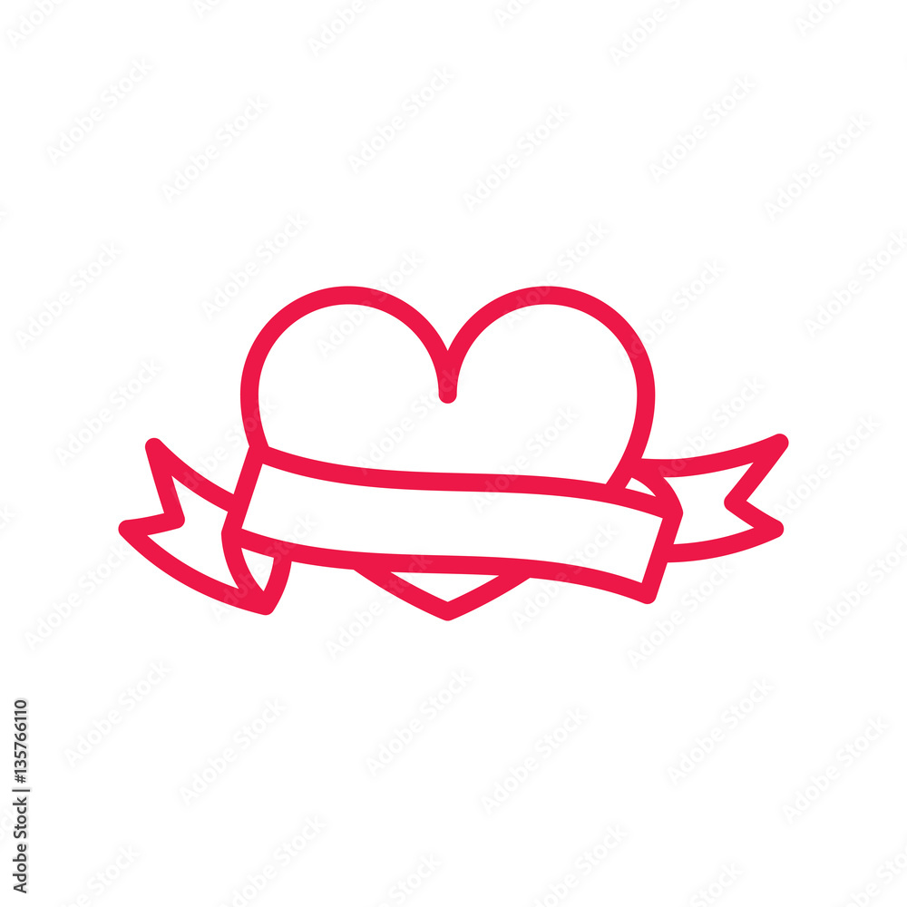 heart with banner thin line red icon on white background, happy