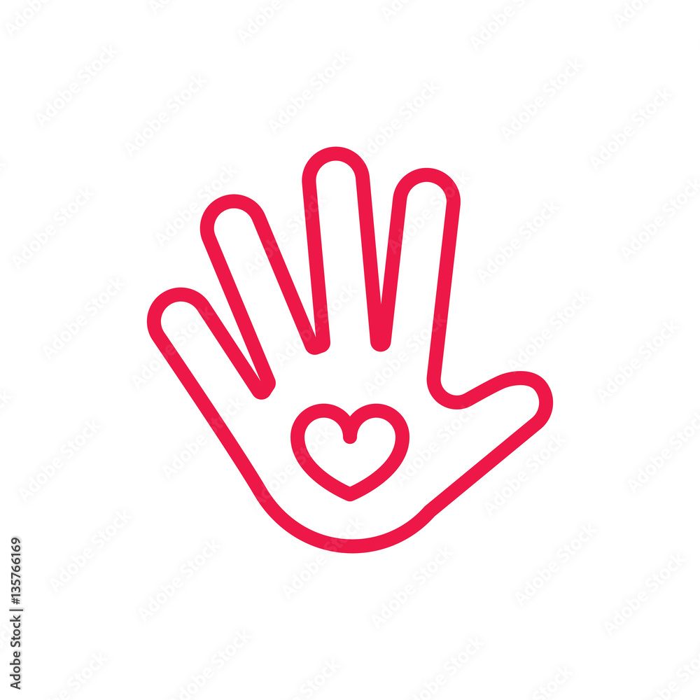 Obraz premium heart in hand thin line red icon on white background, happy vale