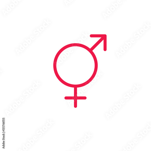 sex symbol thin line red icon on white background, happy valenti