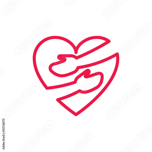 heart hug thin line red icon on white background, happy valentin