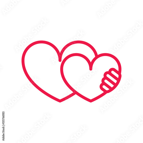 heart hug thin line red icon on white background, happy valentin