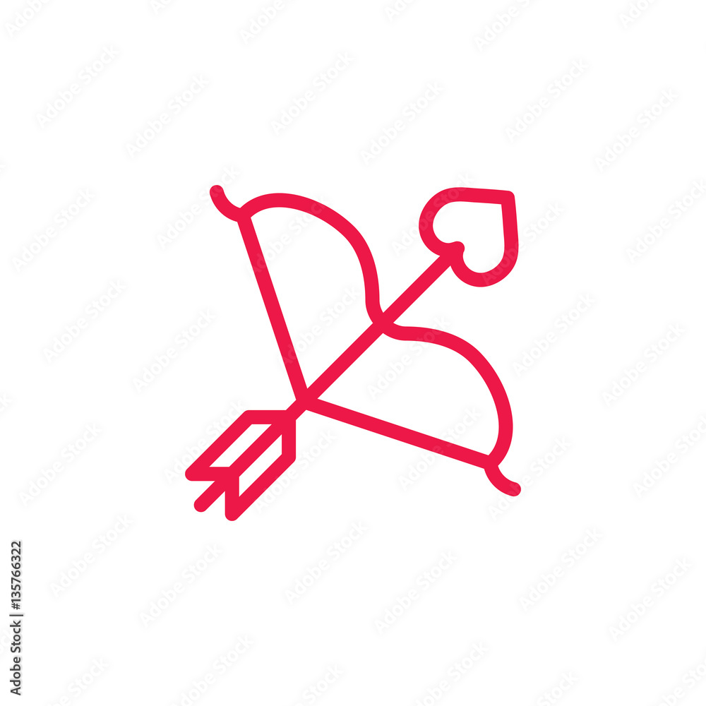 cupid bow and arrow thin line red icon on white background, hap cupid bow and arrow thin line red icon on white background, hap