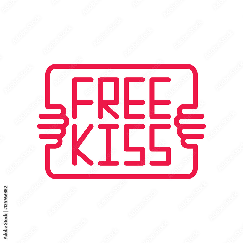 Free kiss thin line red icon on white background, happy valentin Free kiss thin line red icon on white background, happy valentin