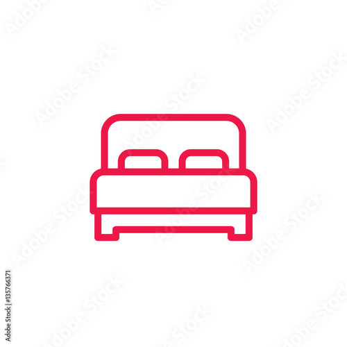 bed thin line red icon on white background, happy valentine day