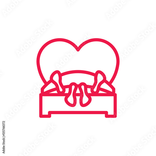 sex in bed thin line red icon on white background, happy valenti