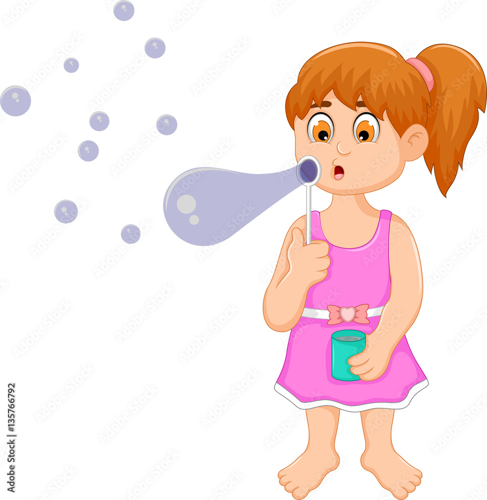funny little girl cartoon playing bubble funny little girl cartoon playing bubble