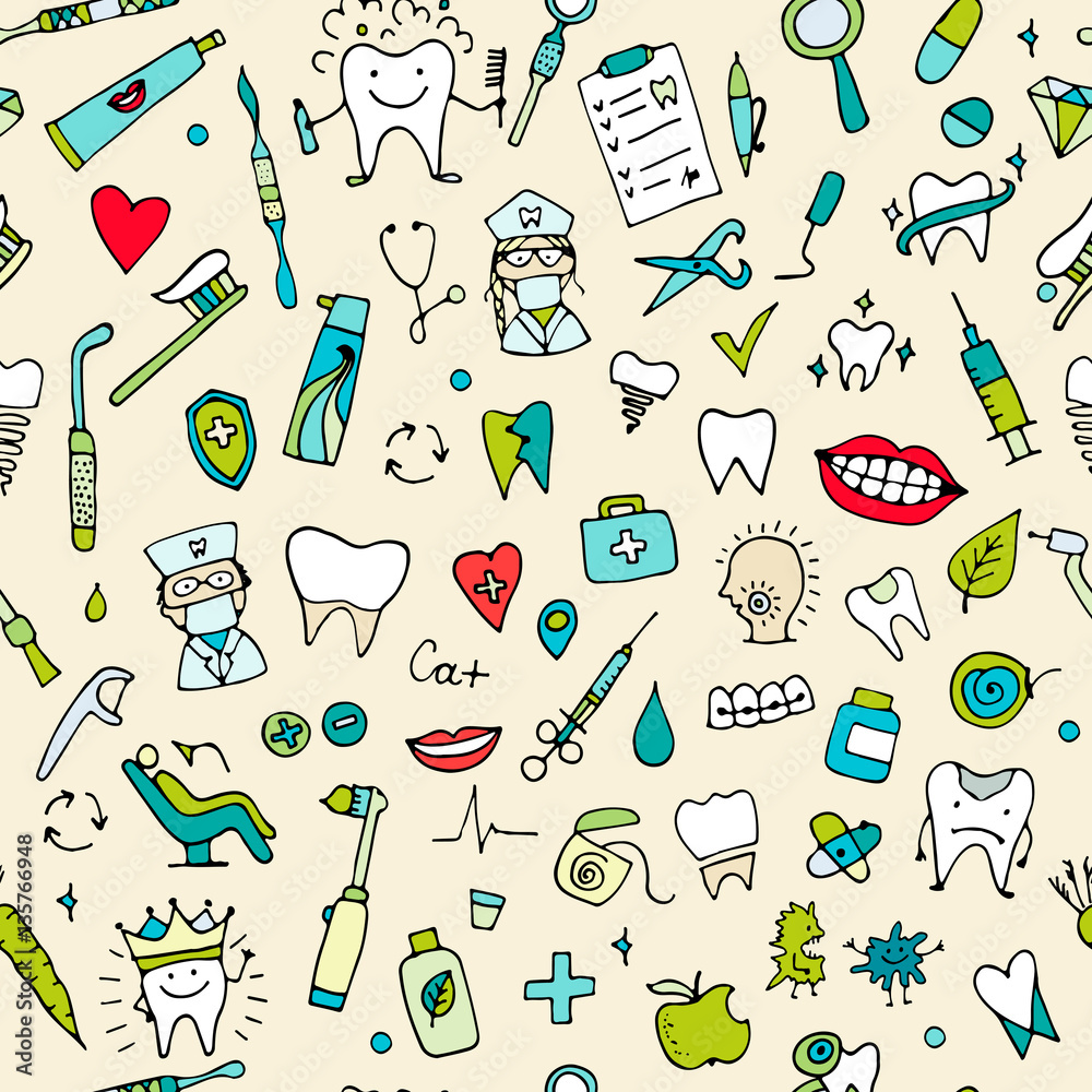 Dental seamless pattern, sketch for your design