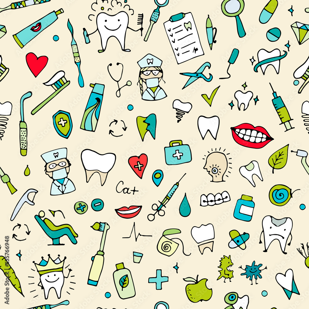Dental seamless pattern, sketch for your design Dental seamless pattern, sketch for your design