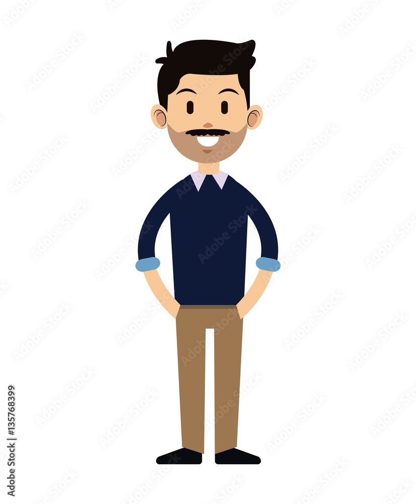 cartoon young business man mustache with tie sweater vector illustration