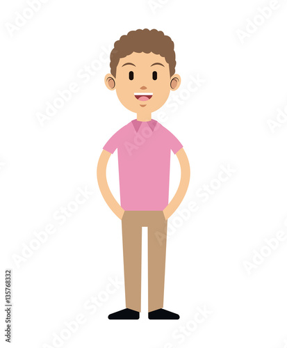 young guy curly hair pink t-shirt vector illustration eps 10