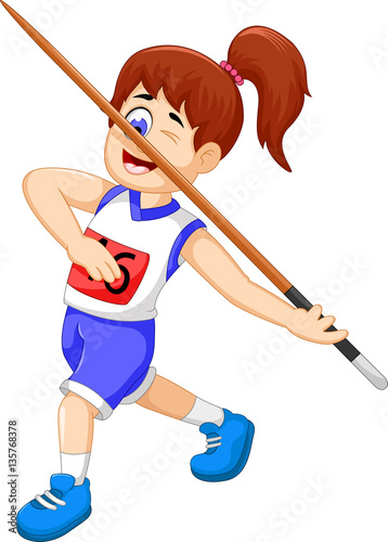 funny woman athlete throwing a javelin