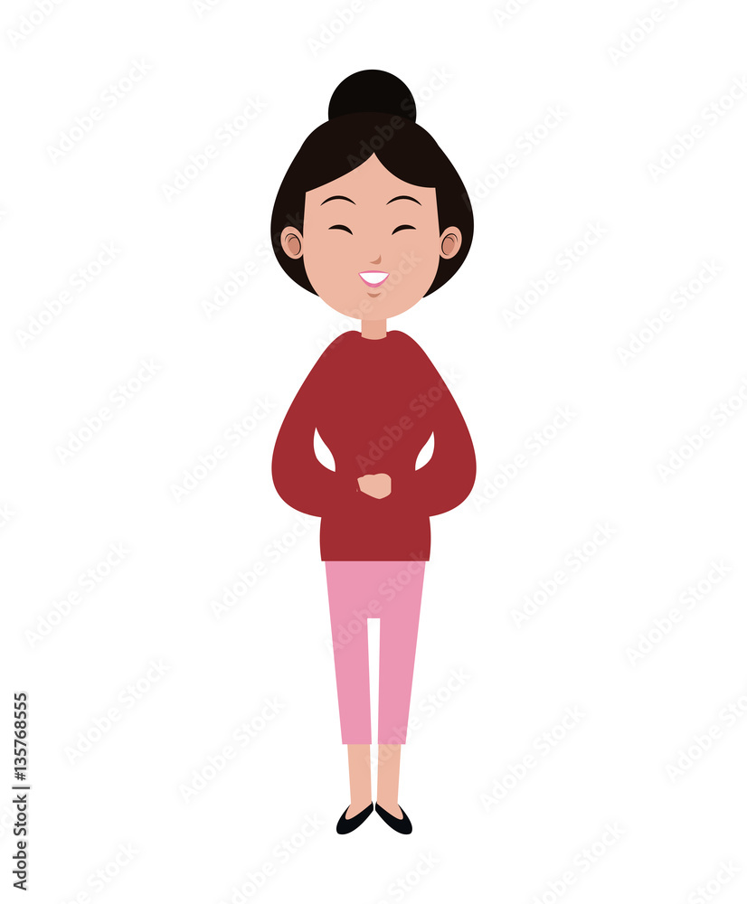 cute asian woman bun hair adult pink pants vector illustration eps 10 cute asian woman bun hair adult pink pants vector illustration eps 10
