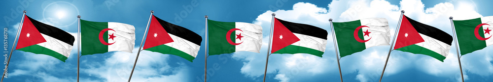 Jordan flag with Algeria flag, 3D rendering Jordan flag with Algeria flag, 3D rendering