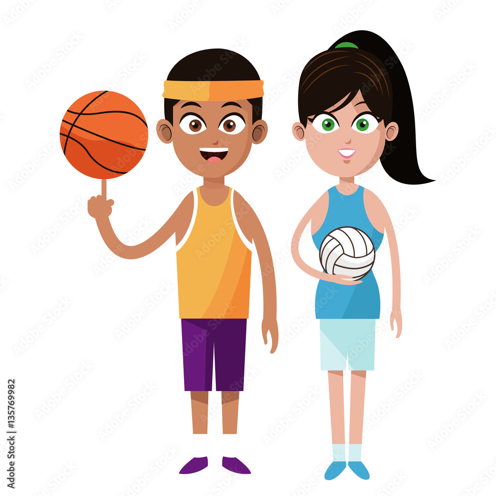 couple player basketball and volleyball sport design vector illustration eps 10
