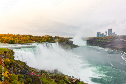 American side of Niagara Falls during sunrise .