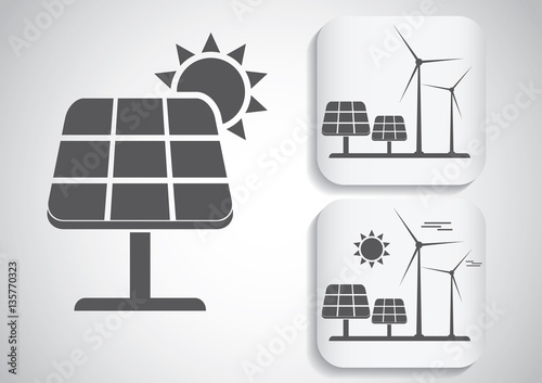 Solar panel icon and wind turbine icon.