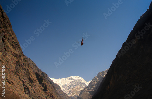 Lifeguard helicopter in Himalaya mountains in Nepal