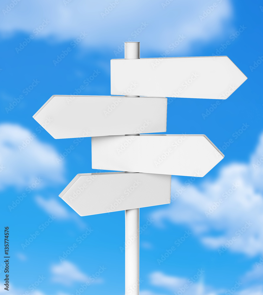 Blank Direction Signpost Sign Arrow Board Isolated on Sky Background Blank Direction Signpost Sign Arrow Board Isolated on Sky Background