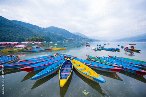 rowboat symbol of Phewa lakeshore in Pokhara city
