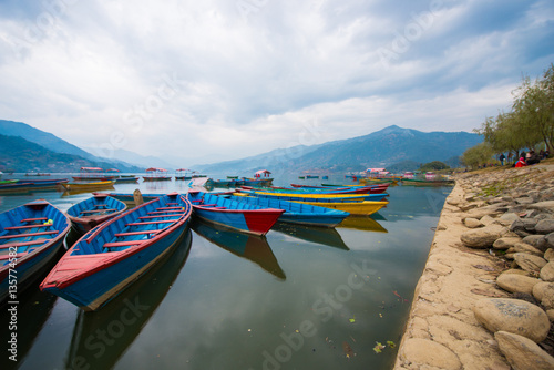 rowboat symbol of Phewa lakeshore in Pokhara city