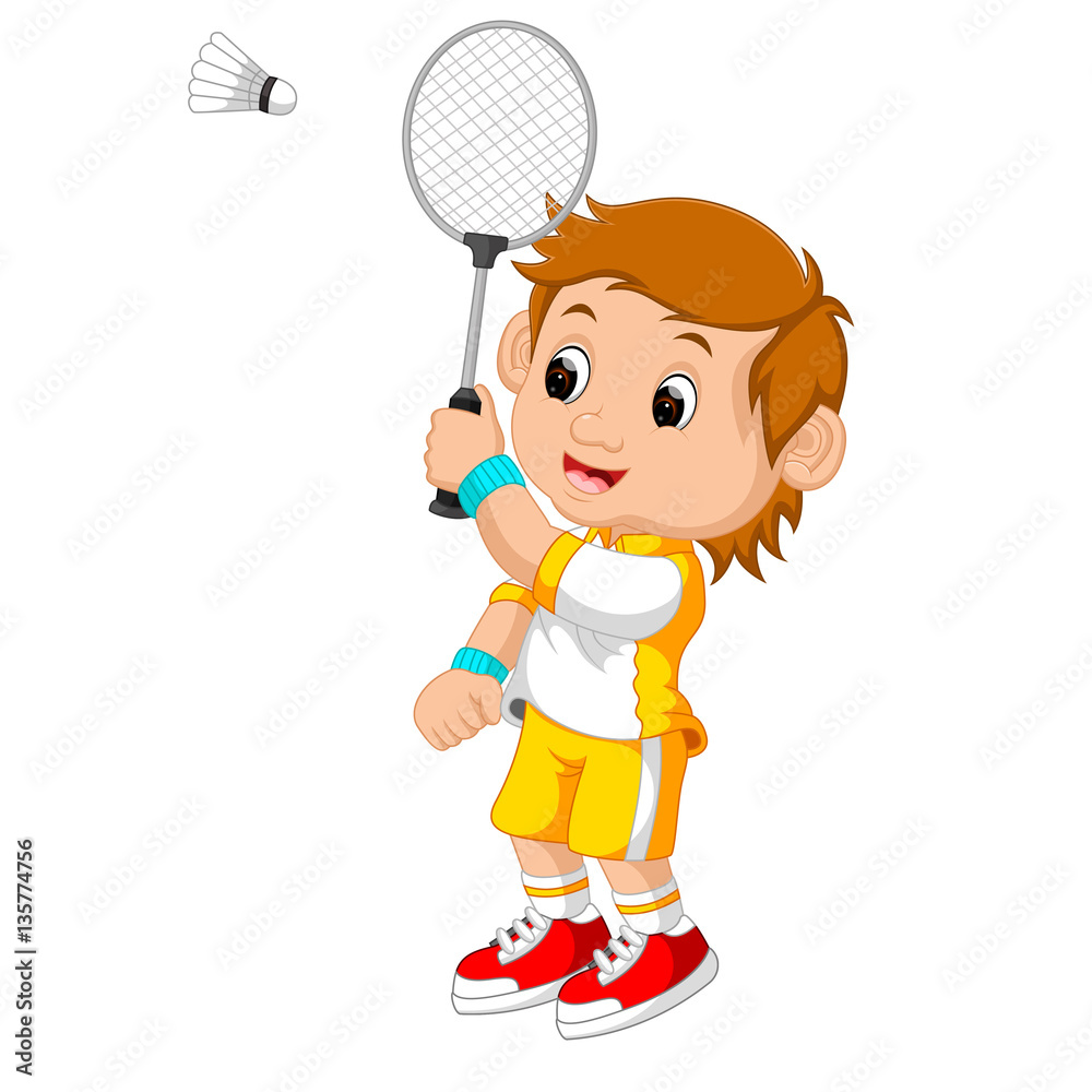 Cartoon boy playing badminton Stock Vector | Adobe Stock