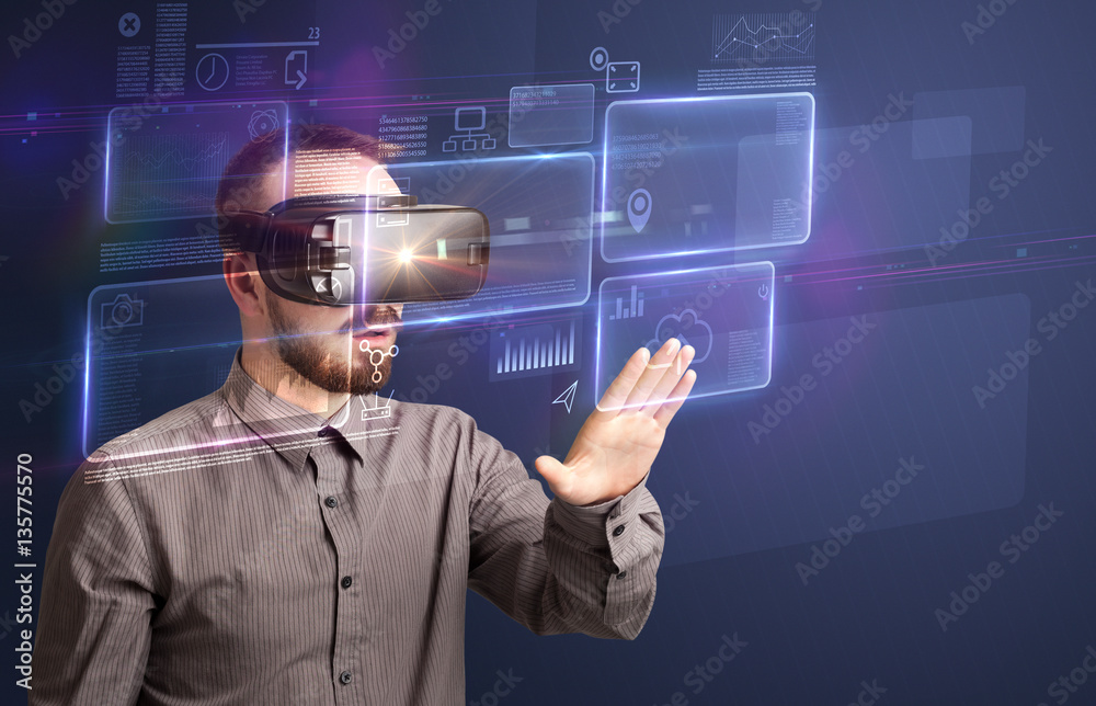 Businessman with virtual reality goggles