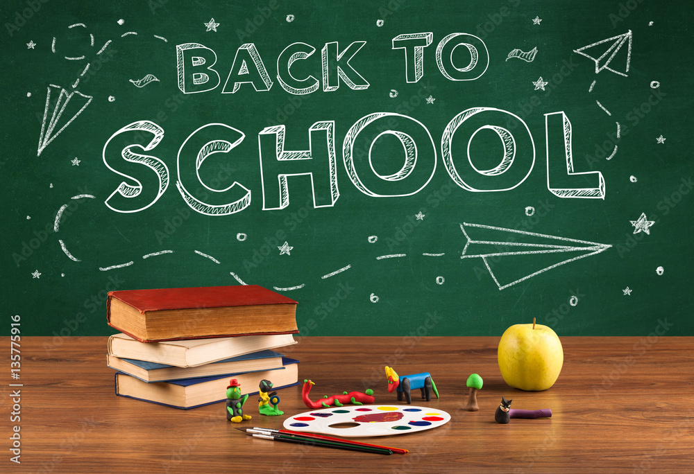 Back to school blackboard and student desk Back to school blackboard and student desk