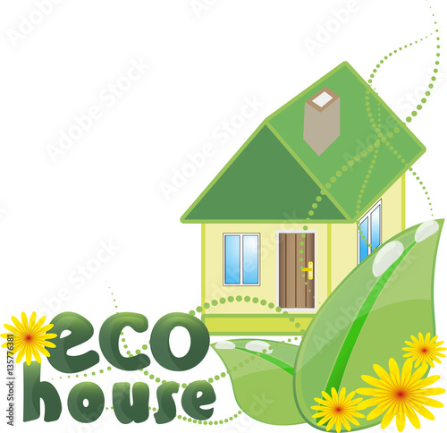 Illustration icon green house with leaf isolated on white background