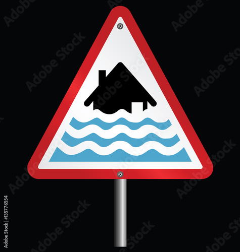 Severe flood alert warning sign fixed to post 