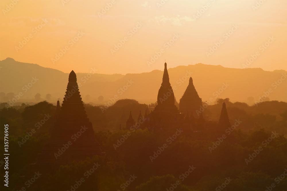 Sunset in ancient Bagan. Myanmar