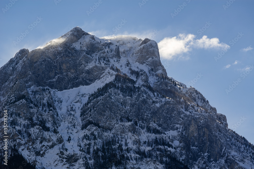 North face of the Pic de Morgon (Grand Morgon peak) in early winter morning light. Hautes-Alpes, Southern French Alps, France North face of the Pic de Morgon (Grand Morgon peak) in early winter morning light. Hautes-Alpes, Southern French Alps, France