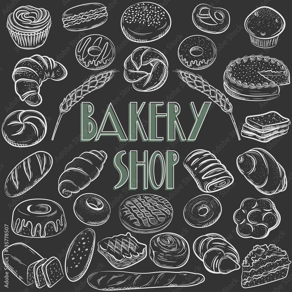 Bread vector set illustration. Bakery collection. Different kinds of baking