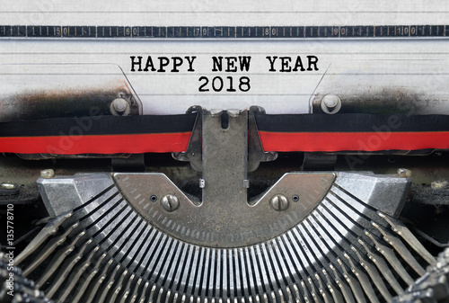 HAPPY NEW YEAR 2018 Typed Words On a Vintage Typewriter Conceptual