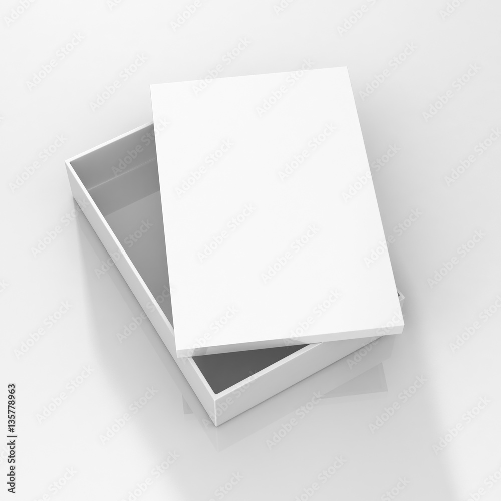 White Box for T shirt, Realistic Rendering of White Flat Cardboard Box on Isolated White Background, Ready for your Design, White Box Mock Up, 3D Illustration