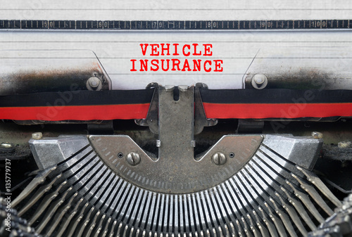 VEHICLE INSURANCE Typed Words On a Vintage Typewriter Conceptual