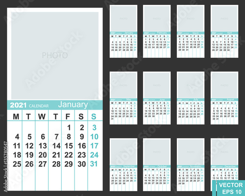 The calendar. New Year 2021 date. For your design.