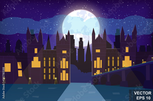 Cartoon cityscape. At home. Street. For your design.