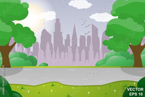 Cartoon cityscape. At home. Street. For your design.