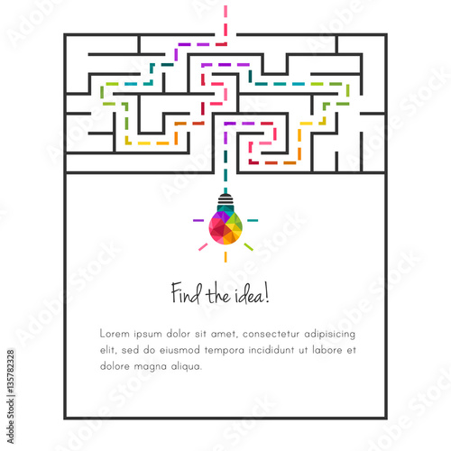 Labyrinth and lightbulb as idea and abstract text frame concept