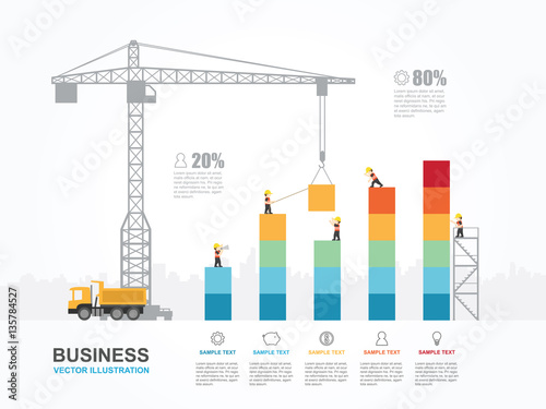 Infographic template with crane and building block.