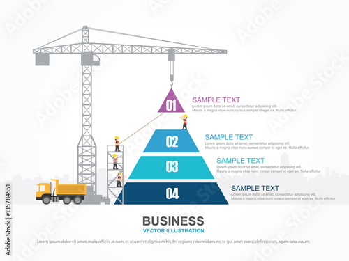 Infographic template with crane and pyramid graph.