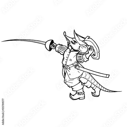 cartoon mouse swordsman character vector line art illustration
