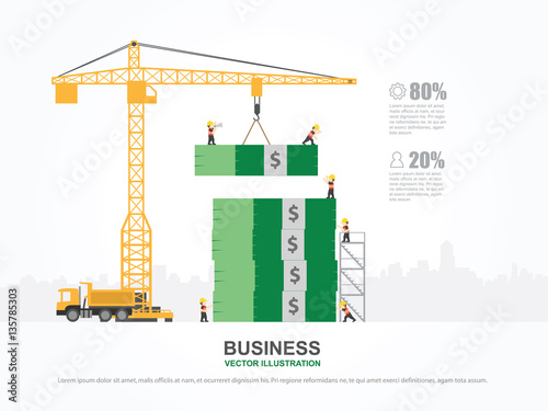 Infographic template with crane and money building.