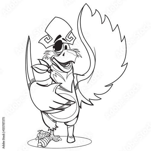 Parrot in a pirate hat and eye patch. Cartoon illustration for gaming mobile applications. Illustration for coloring.