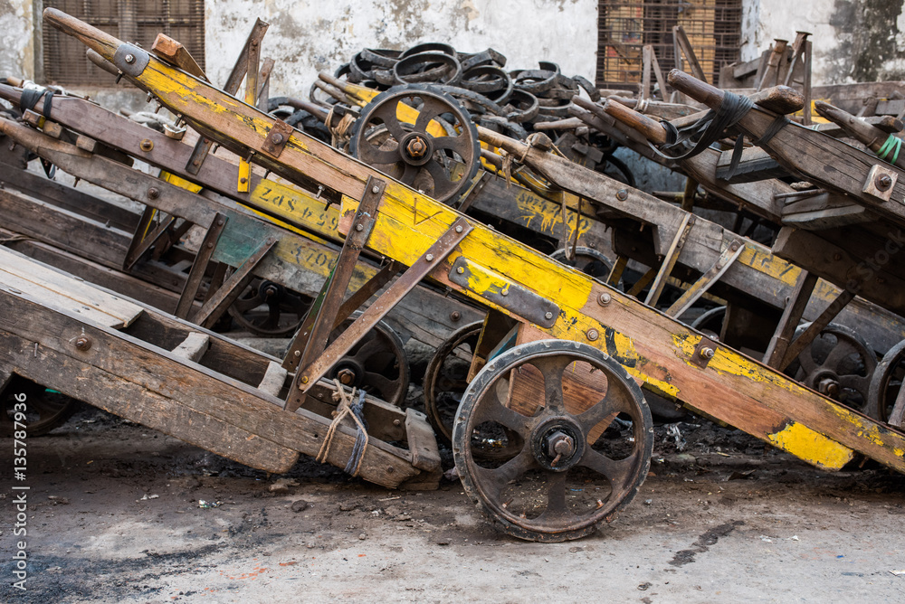 Fototapeta premium Old wooden carts, old Delhi