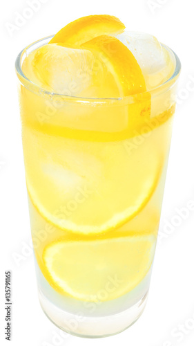 Fotografie, Obraz Lemonade with ice cubes and lemon isolated