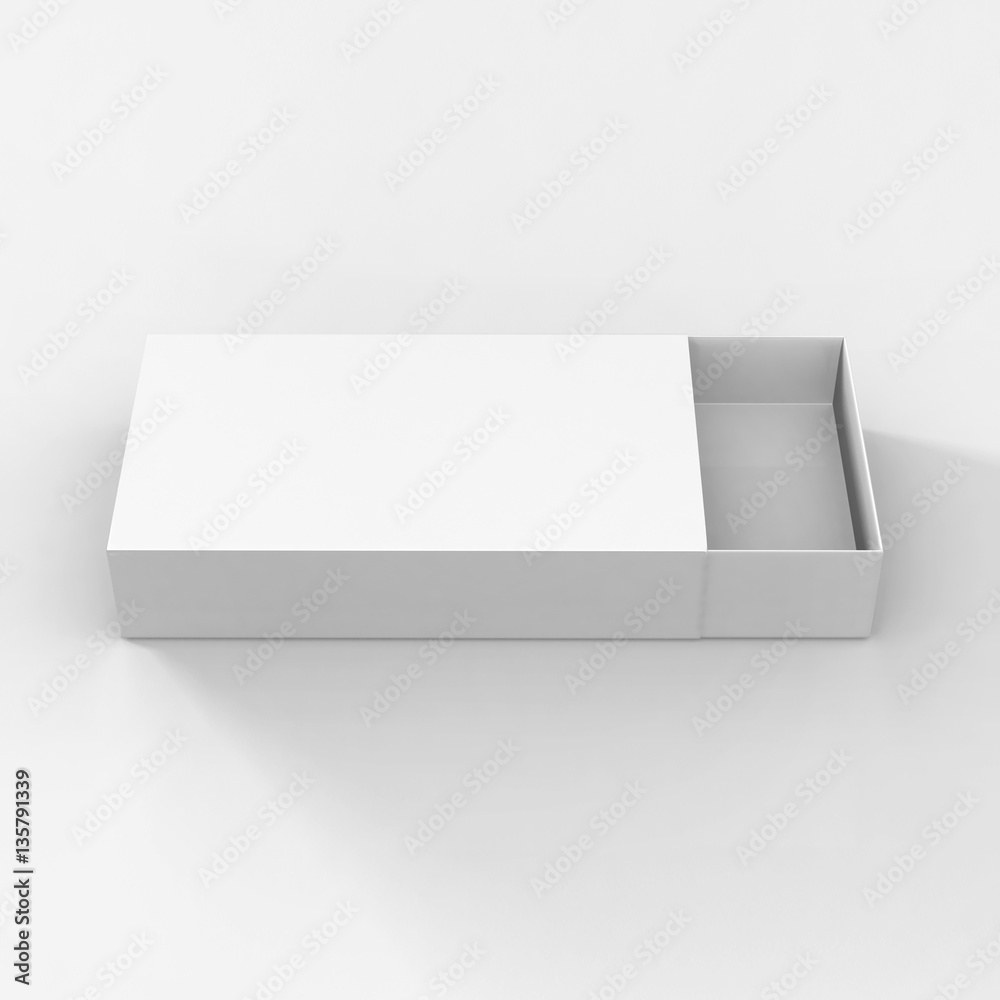 Sliding Box / Match Box, Package Cardboard White Sliding Box Opened. 3D Illustration Sliding Box / Match Box, Package Cardboard White Sliding Box Opened. 3D Illustration
