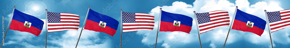 Haiti flag with American flag, 3D rendering Haiti flag with American flag, 3D rendering