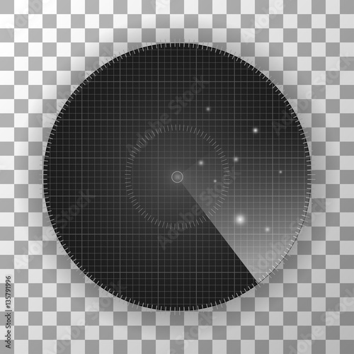 Radar round screen, isolated on transparent. Vector illustration.